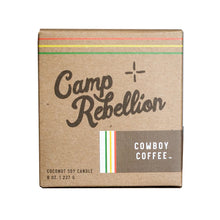 Load image into Gallery viewer, R. Rebellion Cowboy Coffee “Camp Rebellion” Candle – 8 oz in Whiskey Glass