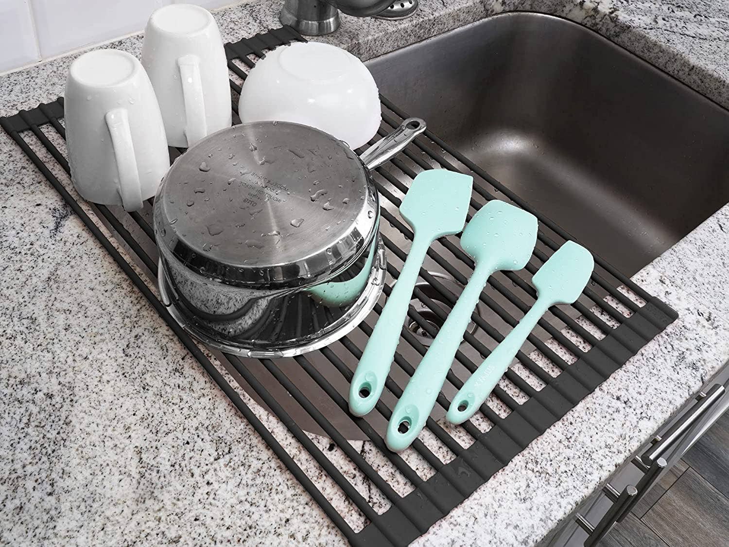 20.5 in. Over Sink Roll Up Dish Drying Rack in Grey