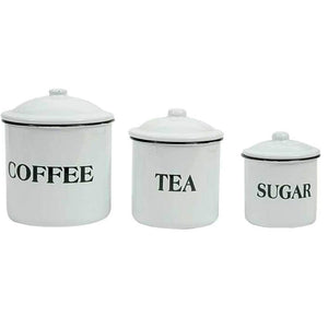 Set of 3 - Audrey's White Farmhouse Enamelware Canisters