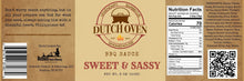 Load image into Gallery viewer, The Dutch Oven Smokehouse Sweet &amp; Sassy BBQ Sauce – Kansas City Flavor with a Unique Twist
