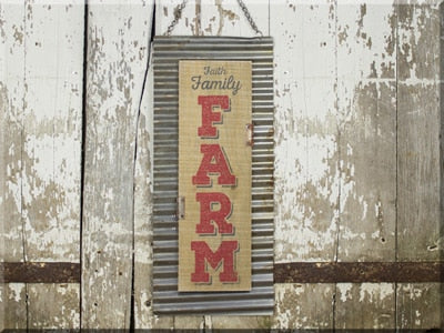 Faith Family Farm Hanging Sign – Rustic Wood and Metal Décor