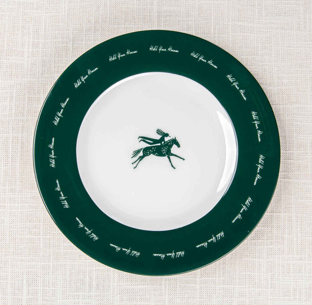 Melamine Dinner Plate-Hold Your Horses Green Boarder 10.5