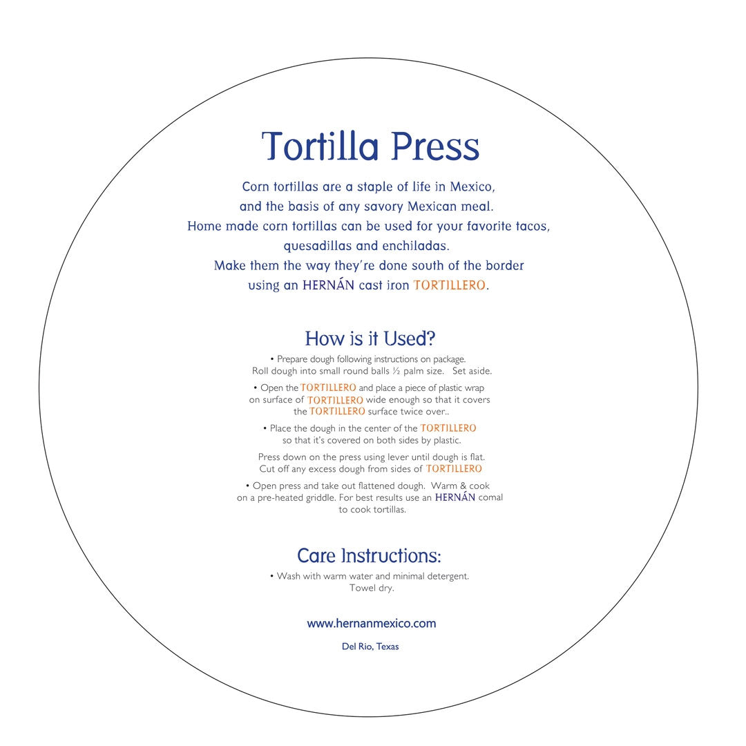 HERNÁN Authentic Cast Iron Mexican Tortilla Press