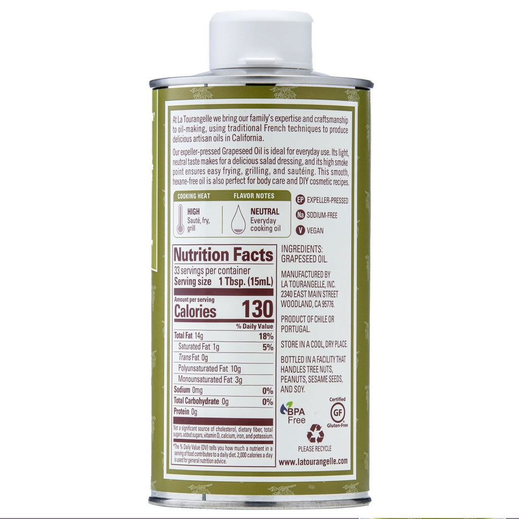 La Tourangelle Grapeseed Oil | Expeller-Pressed High-Heat Oil 16.9 Fl. Oz