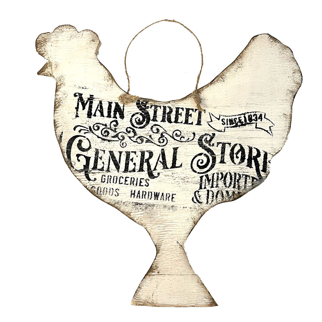 Wooden Chicken Sign – Off White