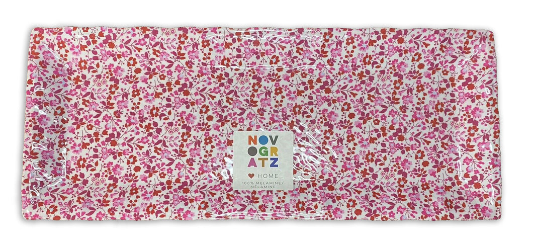 Novogratz Melamine 19-Inch Rectangular Serving Tray - Red and Pink Flowers