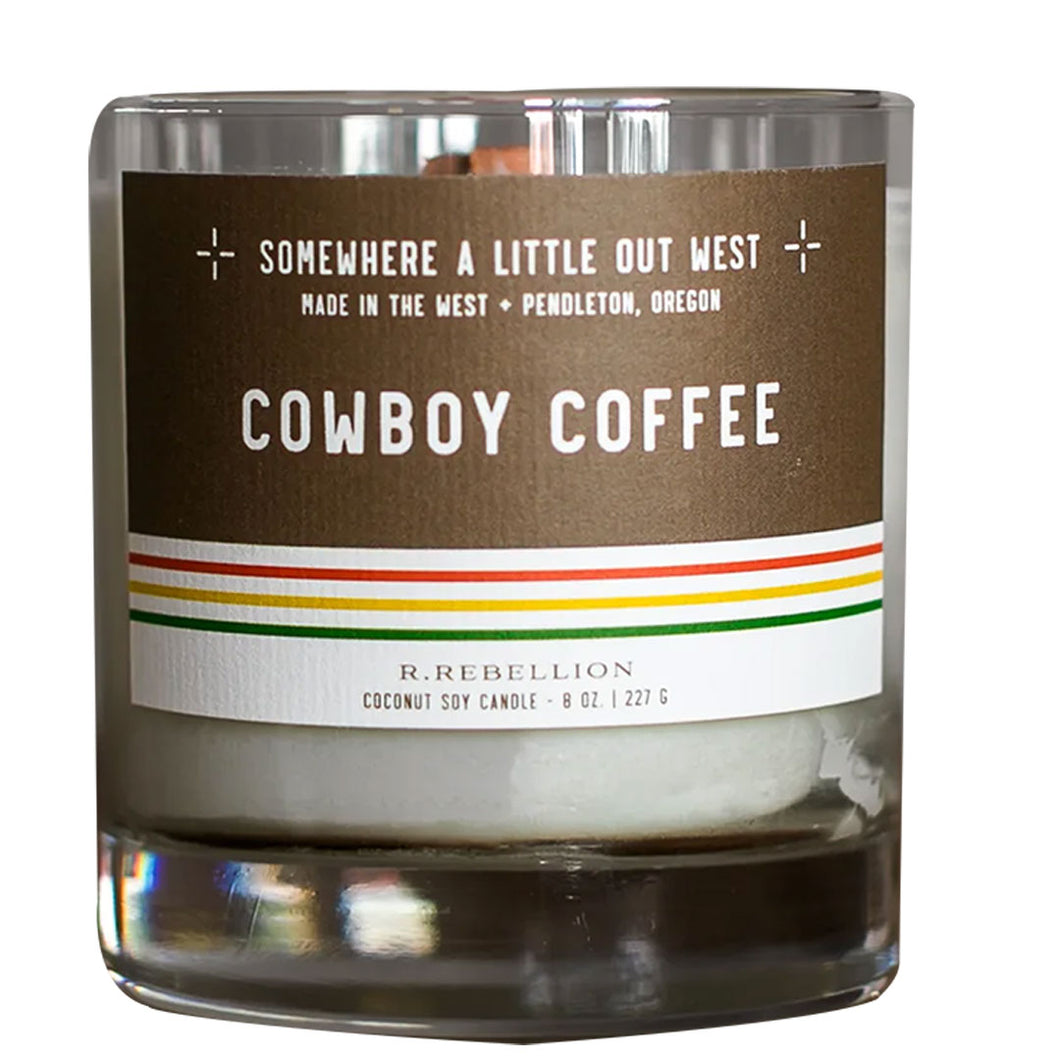 R. Rebellion Cowboy Coffee “Camp Rebellion” Candle – 8 oz in Whiskey Glass