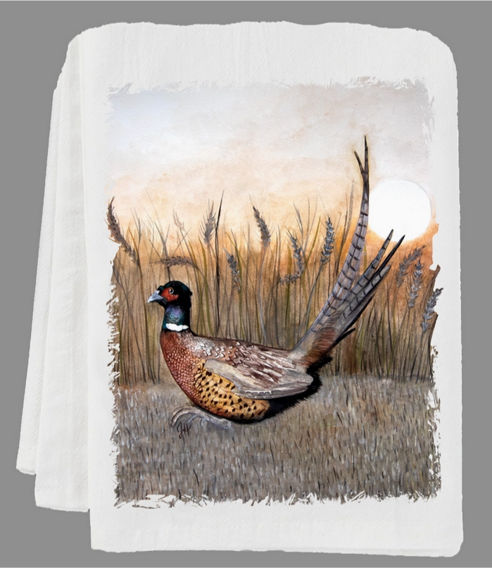 Pheasantly Surprised by Dolly Estelle Cotton Flour Sack Tea Towel