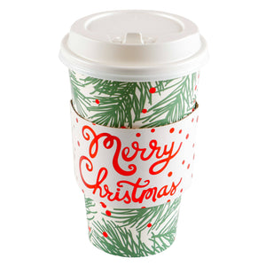 PINE BOUGH W/ MERRY CHRISTMAS SLEEVE HOT/COLD CUP W/LID